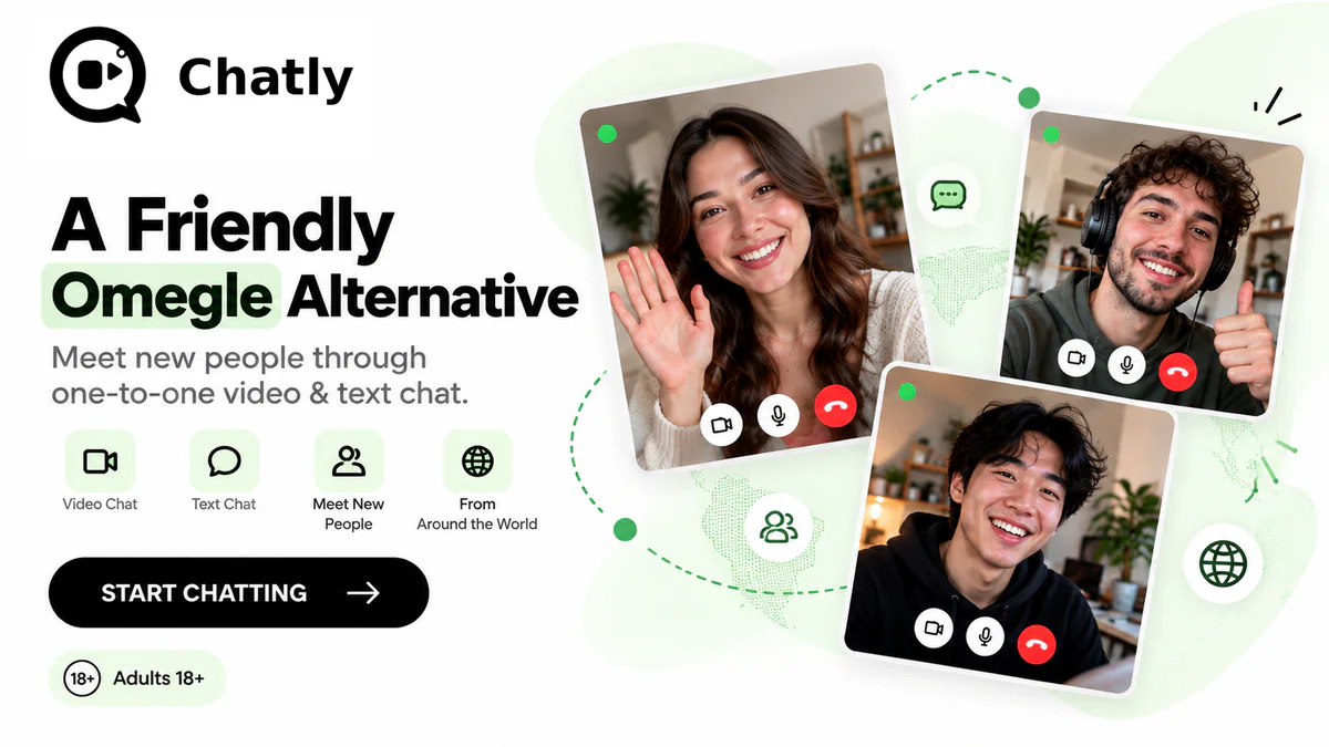 Chatly banner: a friendly Omegle alternative for one-to-one video and text chat